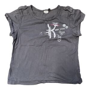 Ikks Dk Gray Embroidered Utility Military Shot Sleeve Tee Shirt Youth Size 10